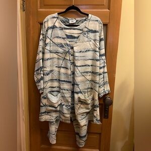 Simple People Blue and White 2-piece Batik Pants and Cardigan